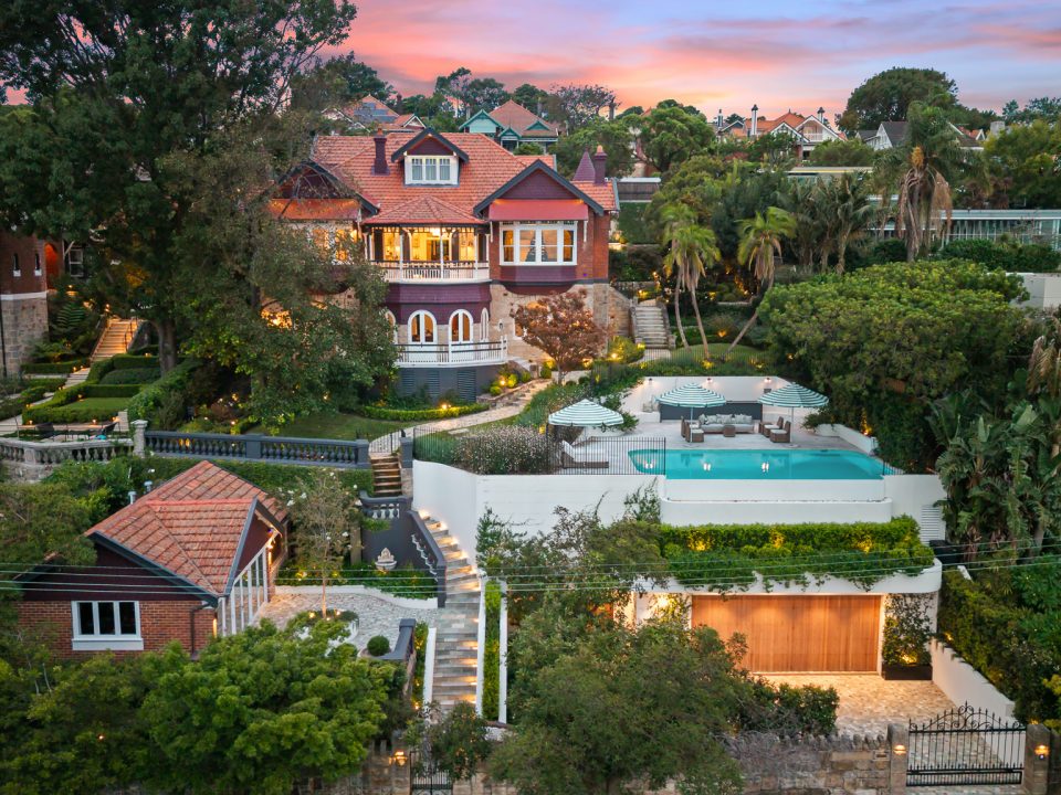 Exterior view of Luxury Mosman renovation at sunset